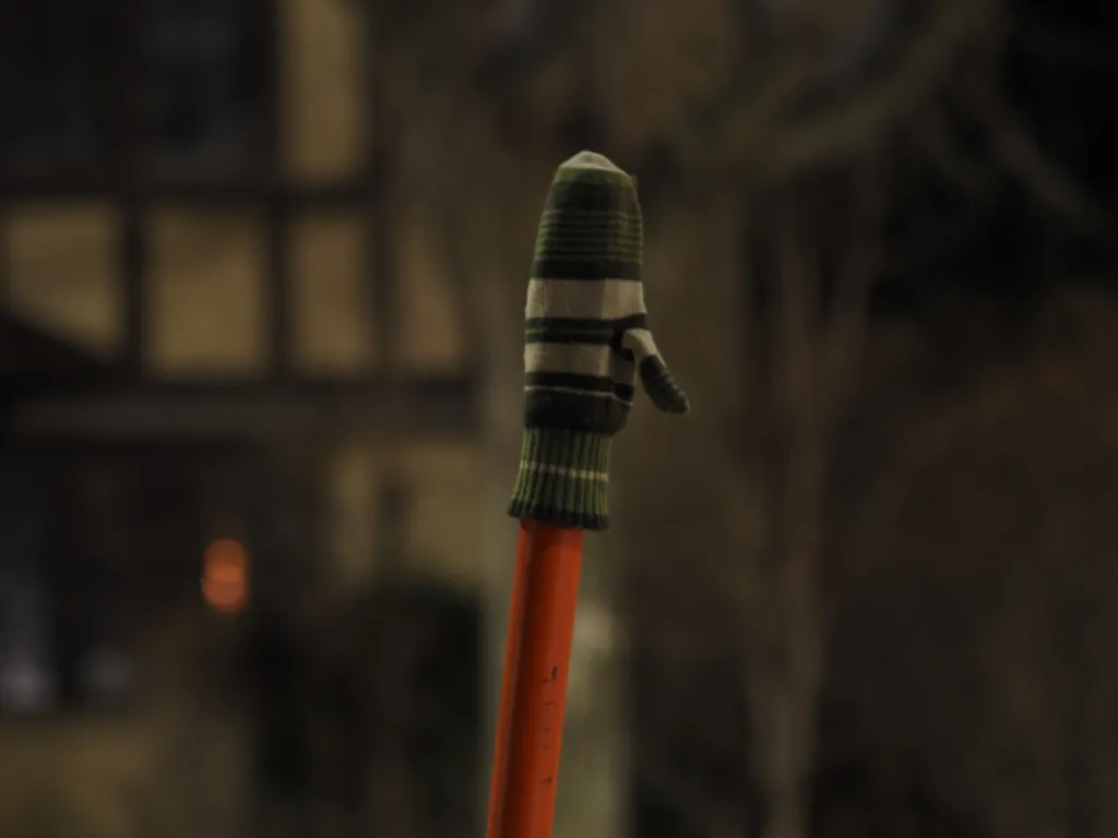 a mitten on the end of a pole