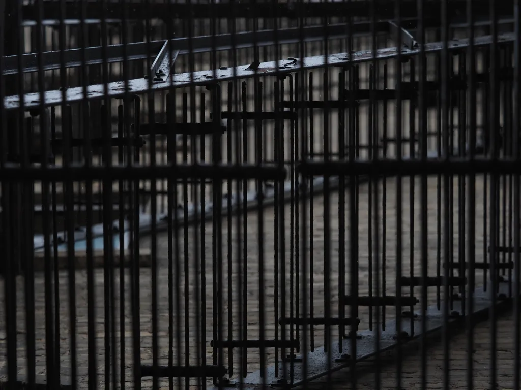 looking up through a metal fire escape