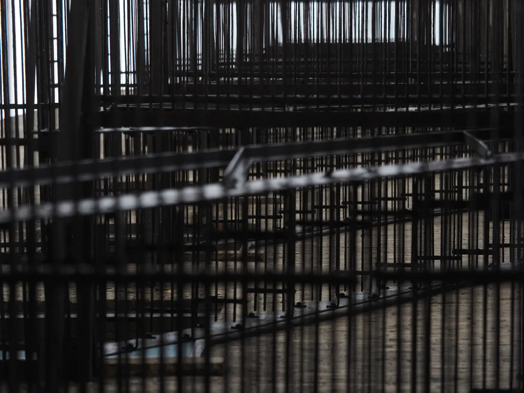 looking up through a metal fire escape