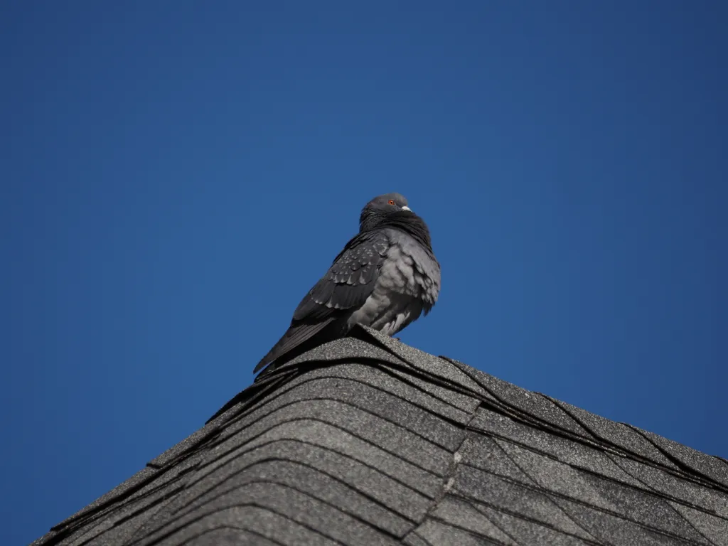 a pigeon perched on a roof