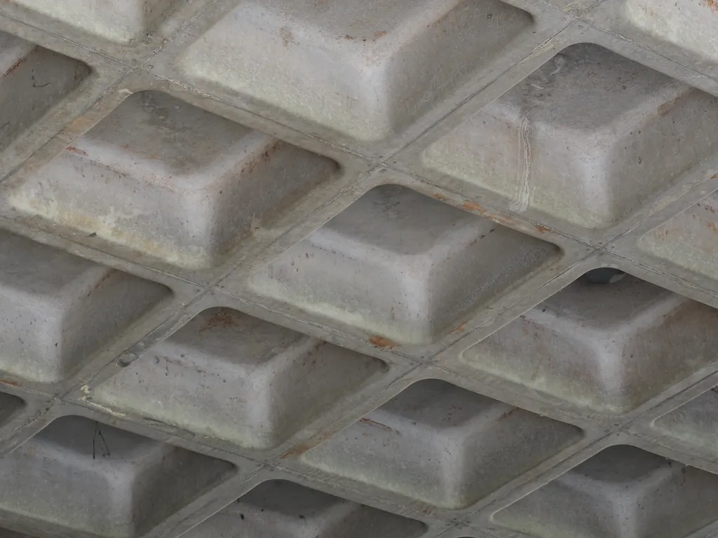 the patterned roof of a parking garage
