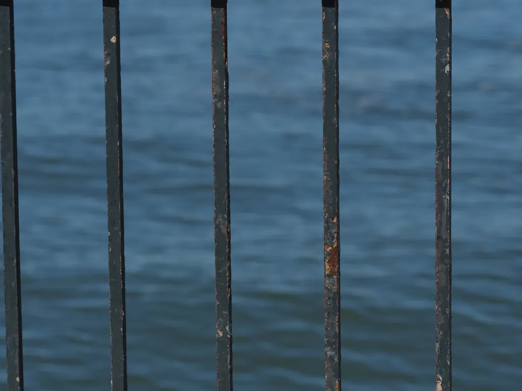 the water behind a railing